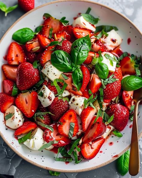 This unique twist on the classic Caprese salad brings together the sweetness of strawberries, the creaminess of mozzarella, and the aromatic freshness of basil, all tied together with a tangy balsamic vinaigrette.... https://northeastnosh.com/balsamic-strawberry-caprese/ #northeastnosh #strawberries #caprese #mozzarella #balsamicvinaigrette #strawberrysalad #sweetandsavory #summersalad #food #foodie Birthday Party Concession Stand, Strawberry Caprese, Anniversary Picnic, Cafe Menu Ideas, Salads For Kids, Fancy Salads, Food Strawberry, Beef And Potato Stew, Unique Salad