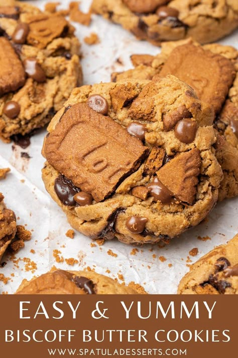 Perfect Biscoff butter cookies Oatmeal Biscoff Cookies, Chocolate Chip Biscoff Cookies, Biscoff Biscuit Recipes, Biscoff Lotus Cookies, Dessert With Biscoff Cookies, Lotus Cookies Recipe, Lotus Cookie Recipe, Biscoff Chocolate Chip Cookies, Lotus Cookie Dessert