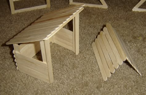 Diy Popsicle Stick House, Popsicle Stick Christmas Village, Popsicle Stick Farm, Diy Hamster Stuff Popsicle Sticks, Farm Popsicle Sticks, Popsicle Stick Hamster Stuff, Homemade Hamster Toys, Hamster Popsicle Stick House, Bridge Made Out Of Popsicle Sticks