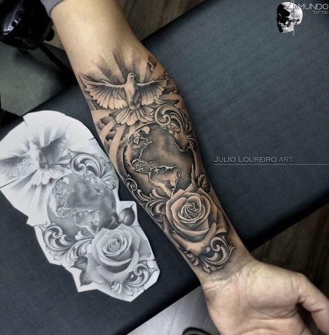 Clock And Rose Tattoo, Men Tattoos Arm, Tattoos Arm Sleeve, Latest Tattoo Design, Inner Bicep Tattoo, Nature Tattoo Sleeve, Sleeve Tattoos For Guys, Clock Tattoo Design, Pretty Hand Tattoos