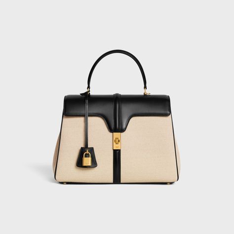 Classique 16 Bag in TEXTILE AND CALFSKIN - Natural / Black | CELINE Celine 16, My Style Bags, 2023 Ss, Stylish Purse, Style Formal, Style 2023, Luxury Purses, Fall Accessories, Celine Bag