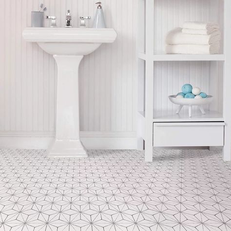 Upgrade Your Apartment Using Peel and Stick Floor Tiles | POPSUGAR Home Easy Bathroom Upgrades, Self Adhesive Floor Tiles, Adhesive Floor Tiles, Stick Floor Tiles, Peel And Stick Floor, Bathroom Upgrade, Vinyl Floor Tiles, Vinyl Tile Flooring, Tiles Price