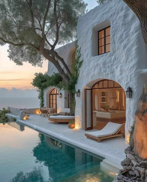 Greece Home Exterior, Modern Greek House Exterior, Mykonos Home, Mykonos Architecture, Island House Exterior, Modern Greek House, Greek Houses Exterior, Mykonos House, Greece Houses