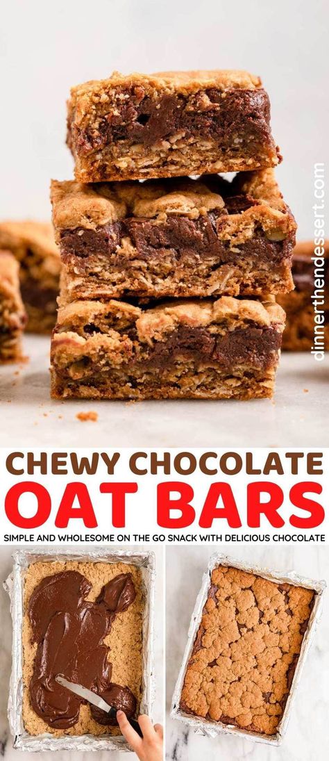 Breakfast Dessert Ideas, Oat Bars Recipe, Chocolate Oat Bars, Oat Bar Recipes, Chocolate Granola Bars, Chocolate Oatmeal Bars, Peanut Butter Oatmeal Bars, Recipes For Baking, Dinner Then Dessert