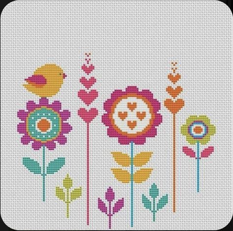 Cross Stitch Flowers Pattern, Cat Cross Stitch Charts, Art Cross Stitch, Free Cross Stitch Charts, Dmc Cross Stitch, Cross Stitch Letters, Nature Cross Stitch, Stitch Flowers, Small Cross Stitch