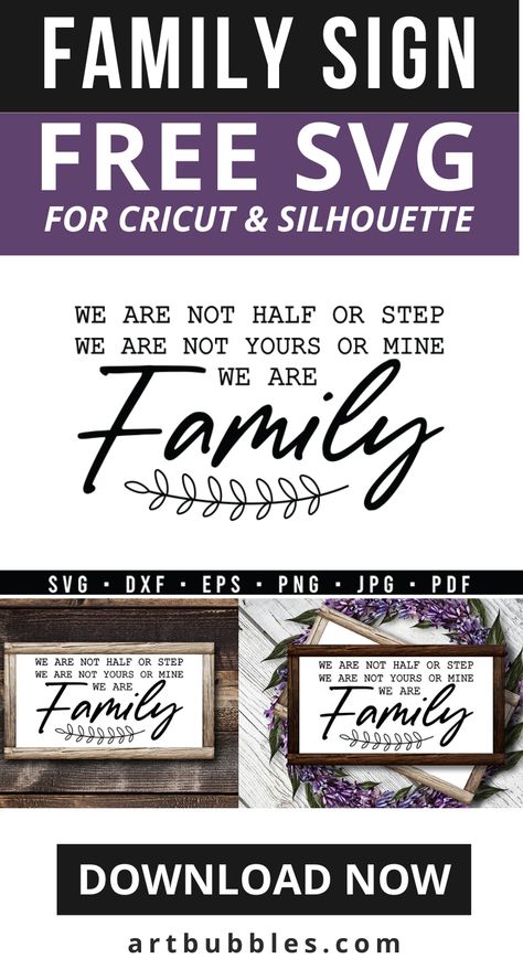 This Family signs SVG File is a freebie for crafters to make a family sign using Cricut, silhouette, etc. A zip file contains SVG, DXF, PNG, EPS, JPG & PDF formats. Free Family Signs SVG design, perfect for DIY decor projects. This design is suitable for making family signs, home signs, wall decals, home décor, or anything else you can imagine! #svg #cricut #silhouette #family #familyfreesvg #sign #familysignsvg #funnyfamilysvg #familysign #homesignfreesvg #walldecalssvg #homedecorsvg #signsvg Family Signs Diy, Cricut Expression 2, Silhouette Family, Home Printables, Quotes Home Decor, Silhouette Cameo 4, Free Cricut Svg, Hand Heart, Cricut Svgs