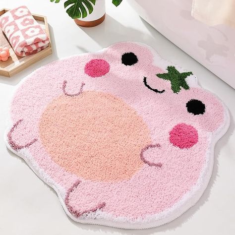 Amazon.com: Panstar Cute Pink Frog Bath Mat Non Slip Bath Rug for Bathroom, Luxury Absorbent Bathroom Mats, Fun Animal Shaped Shaggy Shower Rugs Washable Bathroom Decor : Home & Kitchen Cute Rug For Bathroom, Cute Frog Decor, Cute Pink Rugs, Cute Aesthetic Rugs, Small Rug Ideas, Pastel Bathroom Ideas, Rugs In Bathroom, Frog Bath Mat, Strawberry Room