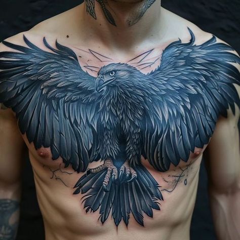 Chest Tattoo Men Ideas Full, Bird Chest Tattoo, Eagle Back Tattoo, Eagle Chest Tattoo, Wolf And Moon Tattoo, Fighter Tattoos, Male Art Model, Tattoo Owl, Full Chest Tattoos