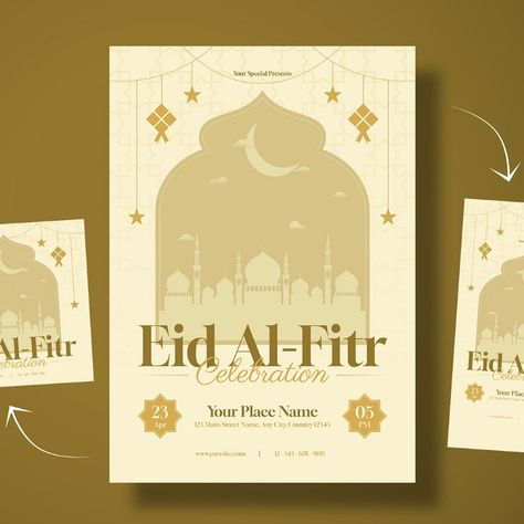 Eid Al Fitr Celebration Flyer Corporate Identity Eid Al-fitr, Islamic Flyer Design, Eid Al Fitr Design, Ramadhan Design, Flyers Design, Modern Web Design, Web Design Ideas, Eid Al Fitr, Place Names