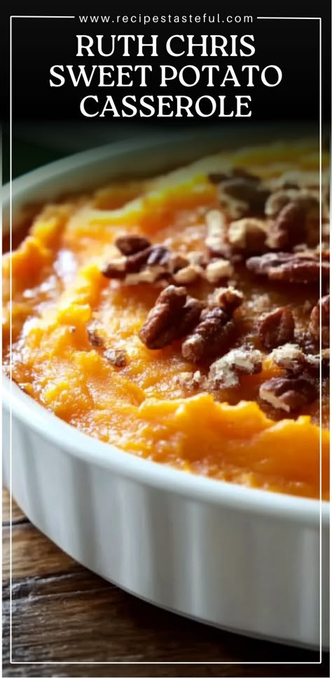 This Ruth Chris-inspired Sweet Potato Casserole is a rich and flavorful dish that perfectly blends creamy sweet potatoes with a crunchy, buttery pecan topping. It’s the ideal side dish for any holiday meal or family gathering. The combination of the sweet potato base and the nutty, sugary crumble is irresistible and sure to be a crowd favorite. Recreate the magic of Ruth’s Chris in your own kitchen with this easy-to-follow recipe! Ruth Chris Sweet Potato Casserole Recipe, Casserole Whole 30, Ruths Chris Sweet Potato, Ruth Chris Sweet Potato, Ruth Chris Sweet Potato Casserole, Ruths Chris, Ruths Chris Sweet Potato Casserole, Potato Recipes Casserole, Best Sweet Potato Casserole