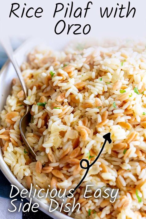 Turkish Pilaf Rice Recipe, Turkish Seasoning, Rice Entrees, Rice Pilaf With Orzo, Orzo Recipes Side, Stovetop Rice, Firehouse Recipes, Turkish Rice, Chickpea Rice