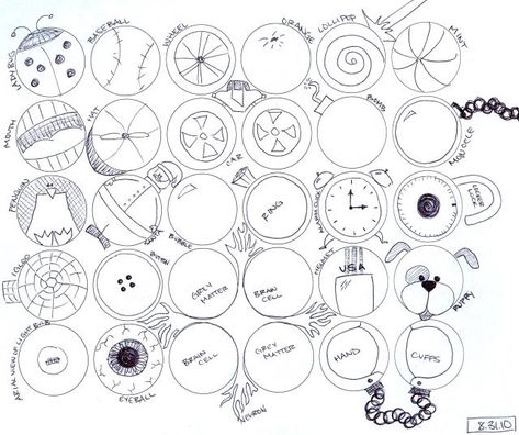 30 circle creativity challenge - 30 circles to fill in in 10 minutes Torrance Test Of Creative Thinking, Up Drawings, Art Worksheets Printables, Art Sub Lessons, Drawing Ideas Creative, Art Handouts, Art Learning, Circle Game, Icebreaker Activities