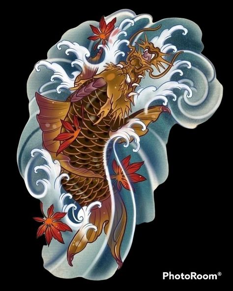 Dragon Koi Tattoo Design, Dragon Koi Fish, Koi Dragon Tattoo, Japanese Hand Tattoos, Koi Tattoo Sleeve, Japanese Snake Tattoo, Koi Dragon, Traditional Japanese Tattoo Designs, Koi Tattoo Design