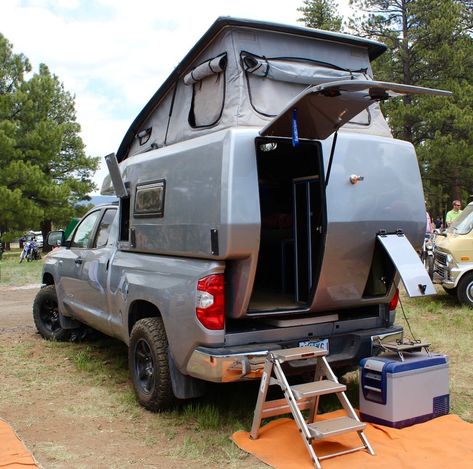 In photos: Pickup campers, big rig motorhomes and adventure vehicles of Overland Expo West 2018 Camper Trailer Tent, Truck Campers For Sale, Camping Trailer For Sale, Slide In Truck Campers, Pop Up Truck Campers, Camper Truck, Truck Bed Camping, Expo West, Pickup Camper