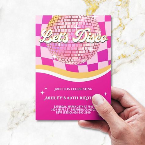 Disco Barbie Invitation, Invitation Disco Party Birthday, Disco Theme Birthday Invitation, Disco Party Birthday, Pink Disco Invitation, Retro Disco Party, Disco Birthday Invitation, Pink Disco Birthday Party Invitation, Sweet 16 Disco Invitation