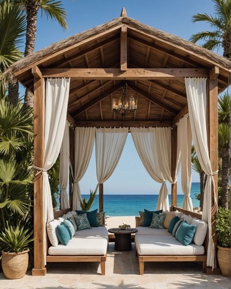 20 Fun And Relaxing Cabanas For Your Backyard Oasis – ToolzView Outdoor Bar Lounge, Cabana Design, Family Beach House, Cozy Hammock, Small Beach Houses, Pool Cabana, Beach Cabana, Beach Cabin, Resort Pools