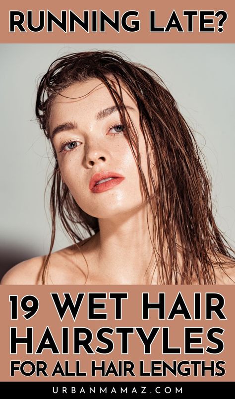 Hairstyles When Hair Is Wet Mornings, Wet Updos For Long Hair, Wet Claw Clip Hairstyles, What To Do With Wet Hair In The Morning, Styling Wet Hair Mornings, Hairstyles For Oiled Hair, Wet Work Hairstyles, What To Do With Wet Curly Hair Overnight, Hairdos For Wet Hair