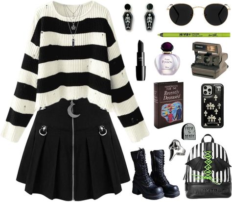 Beetlejuice, Beetlejuice, Be-- Outfit | ShopLook Outfits Inspired By Beetlejuice, Tim Burton Core Outfits, Lydia Beetlejuice Outfit, Beetlejuice Aesthetic Outfit, Beetlejuice Outfit Ideas, Beetlejuice Edit, Thanksgiving Style Outfits, Beetlejuice Inspired Outfit, Casual Gothic Outfits