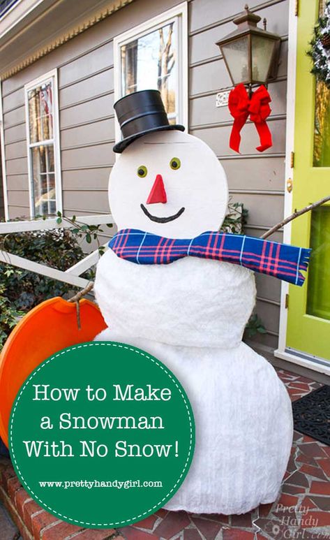 No snow needed for this DIY winter snowman decoration from Pretty Handy Girl! | DIY winter decor | winter home decor | #prettyhandygirl #DIY #tutorial Snowman Outdoor Decorations, Outdoor Snowman, Make A Snowman, Winter Decorations Diy, Diy Snowman, Outdoor Activities For Kids, Build A Snowman, Snowman Decorations, Snowman Crafts