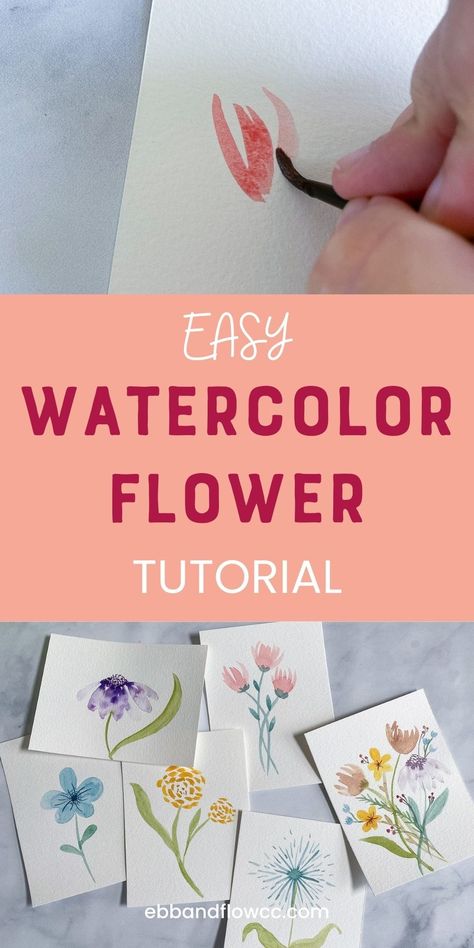 Watercolor Flowers For Beginners, Simple Art Tutorials, Easy Watercolor Flowers, Sketchbook Easy, Paint With Gouache, Art Ideas Sketches, Simple Watercolor Flowers, Diy Watercolor Cards, Lettering Journal