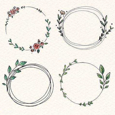 Doodle floral wreath vector collection | premium image by rawpixel.com / Adj Wreath Vector, Doodle Floral, Wreath Drawing, Pola Sulam, Bullet Journal Art, Bullet Journal Inspo, Bullet Journal Doodles, Journal Doodles, Bullet Journal Ideas Pages