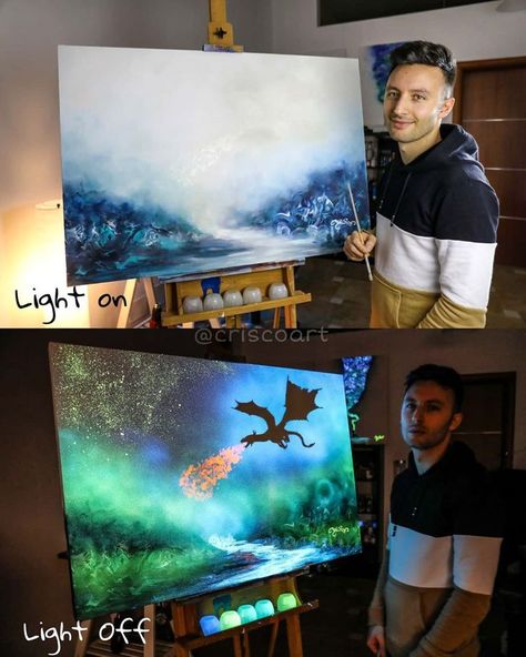 How an Italian Artist Uses a Special Technique to Create Paintings That Come Alive in the Dark (15 Photos) Fantasy Forest Bedroom, Festival Art Installation, Business Wall Decor, Glow In The Dark Painting, Glow Painting, Neon Art Painting, Glow In The Dark Art, Darkness Cannot Drive Out Darkness, Art Glow