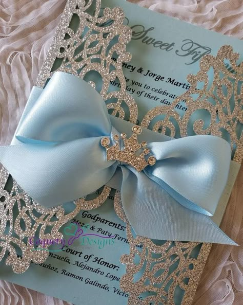 Sweet 16 Cinderella Theme, Cinderella Quince, Baby Blue Quinceanera, Light Blue Wedding Invitations, Cinderella Quinceanera Themes, Cinderella Sweet 16, Cinderella Invitations, Cinderella Quinceanera, Cinderella Wedding Theme