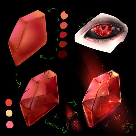 Digital art tutorial: how do draw rubi, red gems, demonical and vampire eyes in SAI. 2D art by Aenia. Ruby Drawing Gem, Gem Digital Art, Gem Drawing Tutorials, How To Draw Gems, Red Eyes Drawing, Ruby Drawing, Vampire Eyes, Gem Drawing, Red Gems