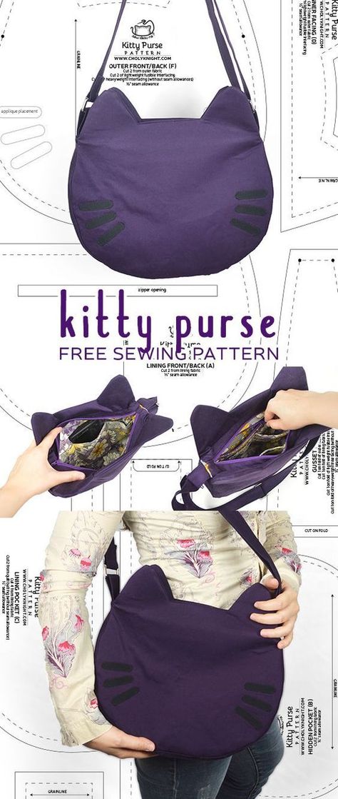 Cat Purse, Cute Sewing Projects, Trendy Sewing, Costura Diy, Sew Ins, Sewing Bags, Diy Sewing Clothes, Sewing Projects For Beginners, Purse Patterns