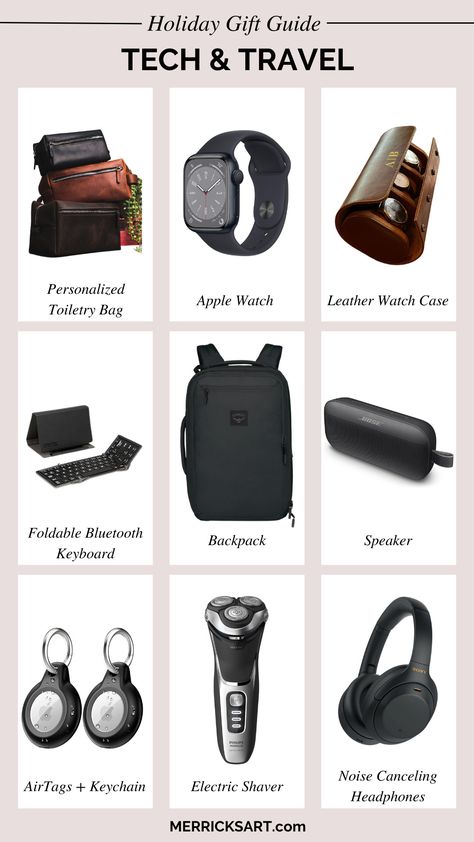 The Best Travel and Tech Gifts for Guys - Merrick's Art Gifts For Computer Guys, Gifts For A Tech Guy, Gifts For Tech Guys, Gifts For Travelers Men Unique, New Gadgets For Men, Guys Accessories, Travel Gifts For Men, Gadget Gifts For Men, Top Tech Gifts