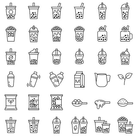 Download the Bubble tea or Pearl milk tea line icon set 667353 royalty-free Vector from Vecteezy for your project and explore over a million other vectors, icons and clipart graphics! Cute Fonts Alphabet Bubble, Milktea Shop, Tea Pic, Cute Fonts Alphabet, Tea Tattoo, Tattoo Art Ideas, Pearl Milk Tea, Infographic Ideas, Drink Icon