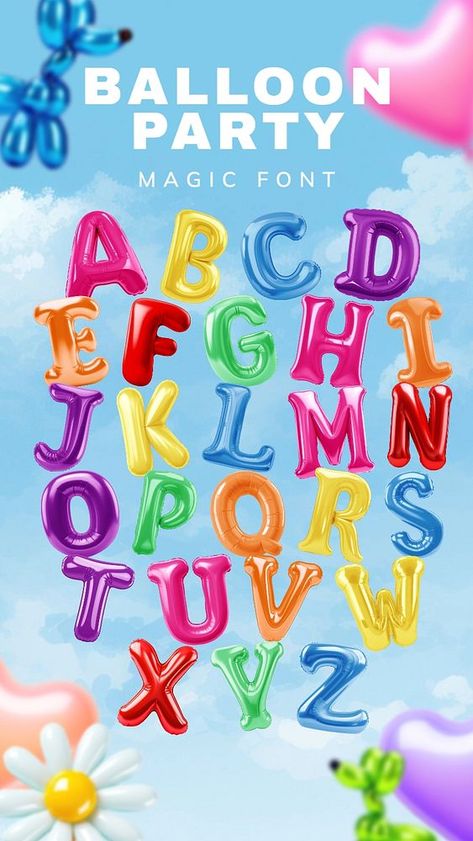 Colorful balloon party magic font Pinterest banner | premium image by rawpixel.com / Aum Birthday Canvas Ideas, Ransom Letters, Party Banner Design, Pinterest Banner, Balloon Font, Balloon Alphabet, Magic Font, Birthday Canvas, Clay Patterns