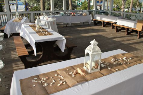 This is the actual venue with the actual tables. There are 6 of them. Beach Pavilion Wedding, Beach Wedding Reception Tables, Pavilion Wedding Reception, Casual Beach Wedding Dress, Diy Beach Wedding, Beach Wedding Locations, Beach Wedding Reception, Pavilion Wedding, Beach Wedding Cake