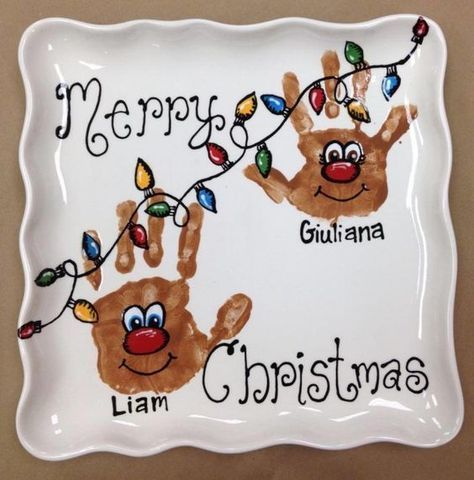 Christmas Footprint, Christmas Handprint, Handprint Crafts, Preschool Christmas, Handprint Art, Toddler Christmas, Christmas Plates, Christmas Crafts For Kids, Baby Crafts