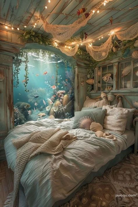 Mermaid Themed Bedroom, Underwater Bedroom, Princess Bedroom Decor, Sea Bedrooms, Ocean Room Decor, Ocean Bedroom, Ocean Themed Bedroom, Ocean Room, Mermaid Bedroom