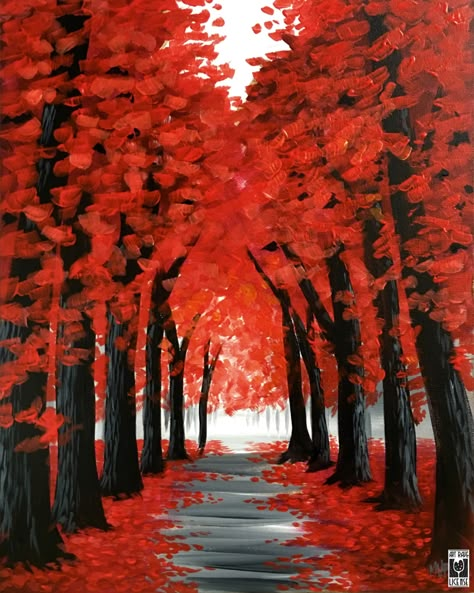 Fall Themed Paint And Sip, Late Summer Painting Ideas, Fall Sip And Paint Ideas For Beginners, Fall Wine And Paint Ideas, Fall Paint And Sip Ideas Easy, How To Paint Fall Pictures, Sip And Paint Fall Ideas, Fall Colors Painting, Fall Painting Party Ideas