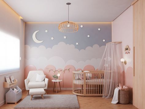 Newborn Girl Room Ideas, Babygirl Room Ideas Girl, Baby Room Ideas For Girls Themes, Baby Room Wall Ideas, Baby Girls Room Decorating Ideas, Baby Girls Nursery Room Ideas, Girl Baby Rooms Nurseries, Baby Murals Nursery, Baby Room Inspiration Girl