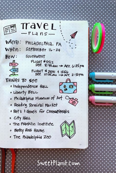 How to Use a Bullet Journal for Travel Planning Bullet Journal Vacation, Travel Journal Ideas, Vacation Journal, Travel Journal Scrapbook, Diy Travel Journal, Bullet Journal Ideas, Bullet Journal Notebook, Diary Ideas, Dot Journals