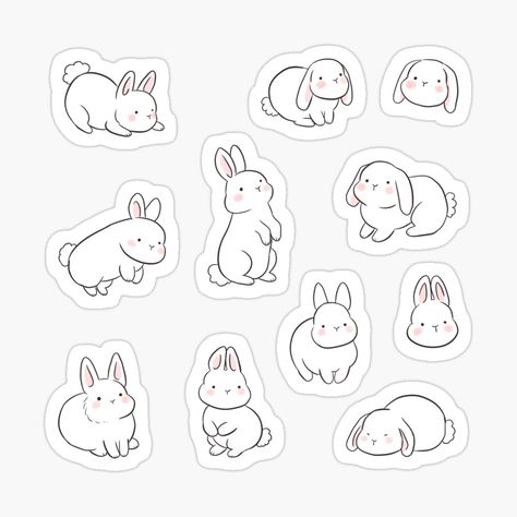 Easter Stickers Aesthetic, Cute Bunny Design, Cute Rabbit Sticker, White Stickers Aesthetic, White Bunny Painting, Bunny Illustration Cute, White Rabbit Illustration, Cute Sticker Designs, Cute Bunny Stickers