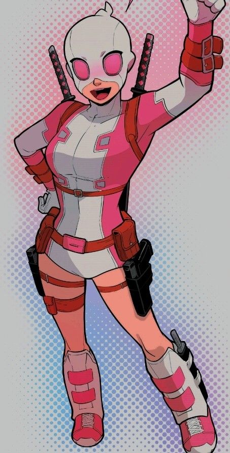 girl wearing super hero costume Gwen Pool Cosplay, Gwen Pool Fanart, Gwenpool Wallpaper, Gwenpool Cosplay, Deadpool Oc, Gwen Poole, Gwen Pool, Robin Cosplay, Cartoon Girl Drawing