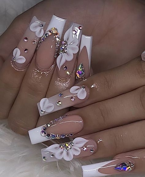 Quince Nails, Quinceanera Nails, Fancy Nails Designs, Nails Design With Rhinestones, Girly Acrylic Nails, Long Square Acrylic Nails, Unique Acrylic Nails, Pink Nail Designs, Trendy Nail Art