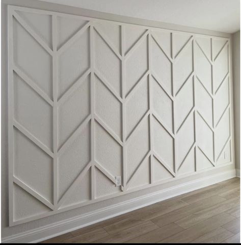 Accent Wall With 1x2, Wall Design In Living Room, Wall Trimming, Trim Wall Design, Unique Wall Design, Herringbone Accent Wall, Trim Wall, Dining Room Accent Wall, Herringbone Wall