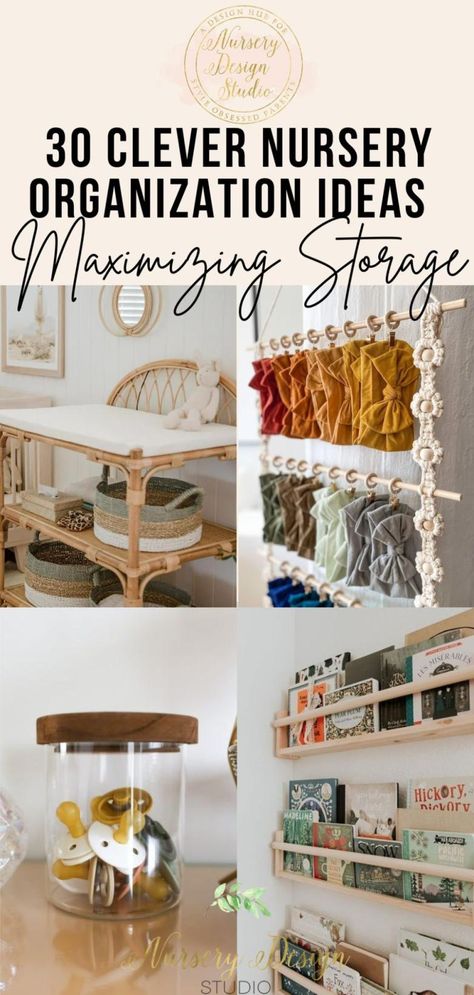 maximizing storage in the nursery (5) Organize Small Nursery, Pacifier Storage Nursery, Hanging Clothes Without A Closet Nursery, Temporary Nursery Ideas, Home Edit Nursery, Nursery In Your Bedroom Ideas, Exposed Closet Nursery, Nursery Storage Hacks, Nursery Diaper Organization