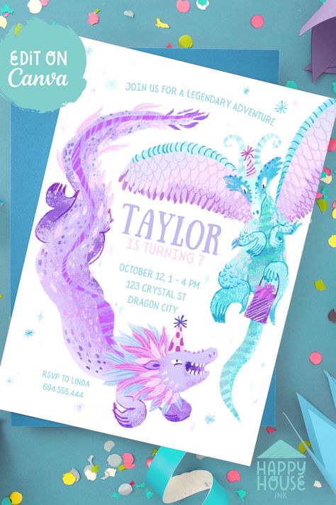 Girl Dragon Birthday Party, Girls Dragon Birthday Party, Dragon Party Invitations, Dragon Birthday Invitations, Dragon Birthday Party, Dragon Birthday Parties, Girly Birthday, Magical Birthday, Ice Dragon