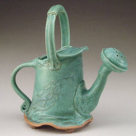 Ceramic Watering Can Pottery, Ceramic Water Pitcher, Watering Can Aesthetic, Pottery Watering Can, Watering Can Pottery, Clay Watering Can, Fantasy Ceramics, Watering Can Ceramic, Ceramic Watering Can