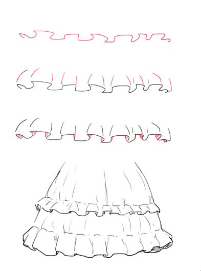 How To Draw Skirts, How To Draw A Skirt, Ruffle Reference, Skirts Drawing, Draw Ruffles, Drawing Skirt, Skirt Drawing, Formal Skirts, Styling Skirts