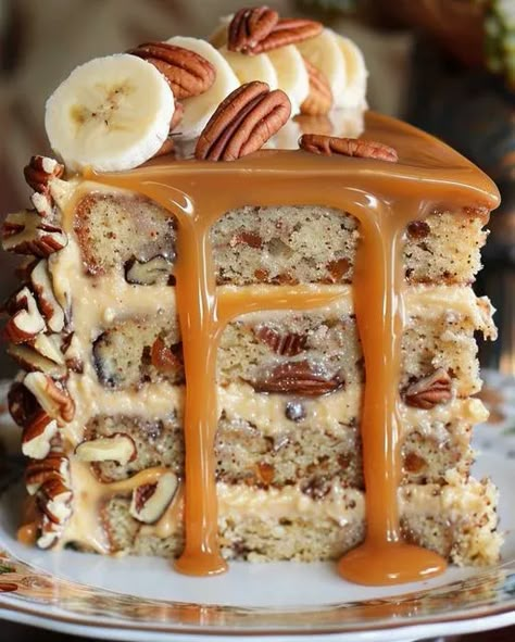 DESSERTS Pecan Carrot Cake, Caramel Layer Cake, Heavenly Dessert Recipe, Carmel Cake, Caramel Cake Recipe, Cream Icing, Layer Cake Recipes, Caramel Cream, Pecan Cake