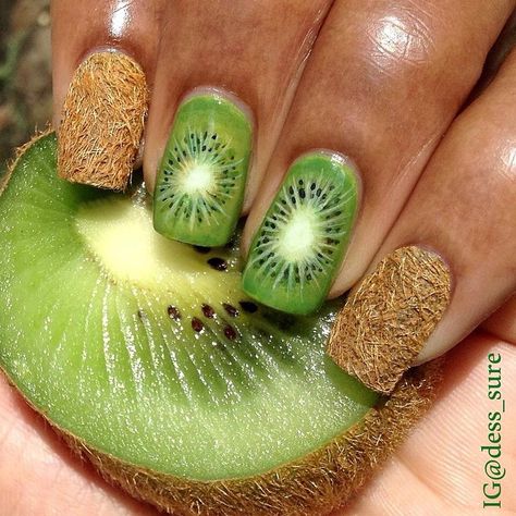 dess_sure Kiwi Nails Acrylic, Caribbean Nails, Kiwi Nails, Nail Art Designs For Summer, Grenada Caribbean, Art To Recreate, Fruit Nails, Fruit Nail, Freehand Nail Art