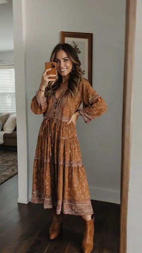 Fall in Love with 15 Edgy Bohemian Outfits for Women: Your 2024 Style Guide - TecArticles Boho For Petite Women, Bohemian Christmas Outfit, Bohemian Outfits For Women, Boho Style Outfits Winter, Boho Christmas Outfit, Boho Inspired Outfits, Boho Clothing Style, Boho Holiday Outfits, Bohemian Dress Casual