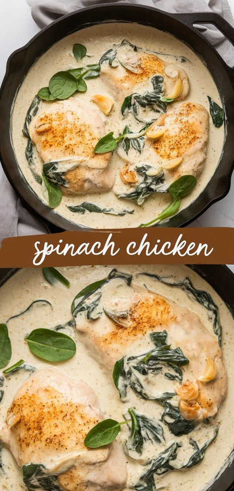 Chicken Spinach Potatoes Recipes, Chicken Spinach Heavy Cream Recipes, Chicken Frozen Spinach Recipes, Chicken Thigh Spinach Recipes, Dinner Ideas With Spinach, Chicken Recipes Spinach, Chicken And Spinach Recipes Easy, Chicken And Spinach Recipes Healthy, Chicken Spinach Skillet